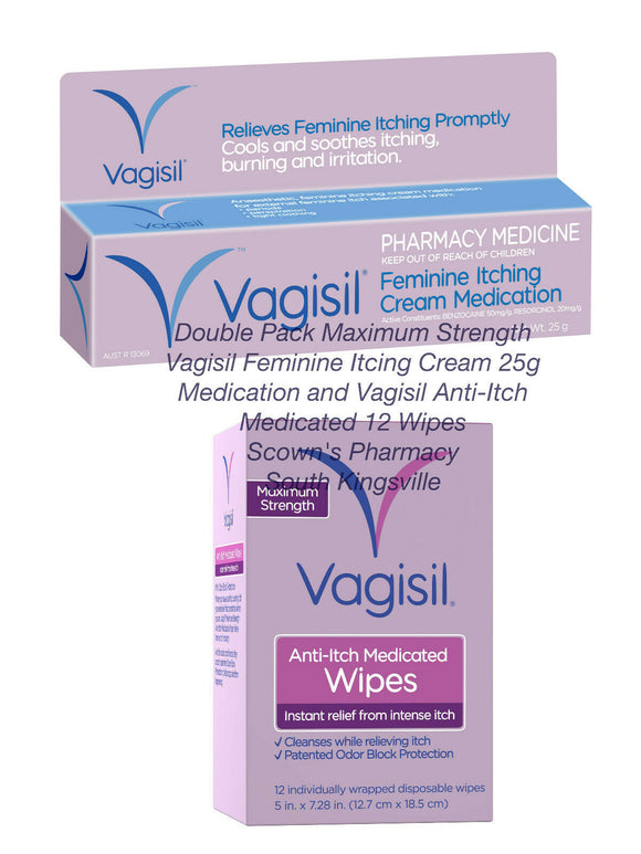 Vagisil Itching Cream 25g Medication & Anti-Itch Medicated 12 Wipes Pack