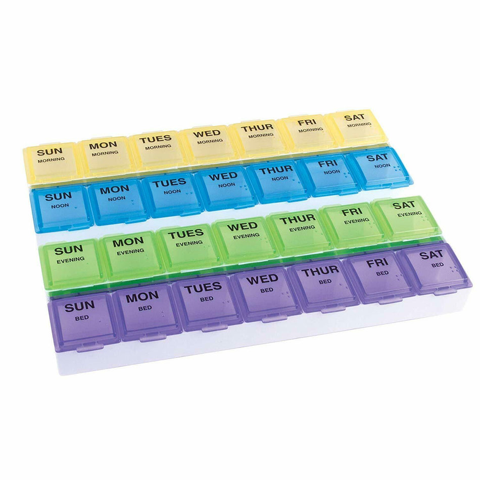 Ezy Dose MEDTime Planner Weekly 4x per Day Pill Organiser Multi Colour Large