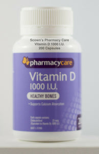 Pharmacy Care Vitamin D 1000 I.U. 200 Capsules