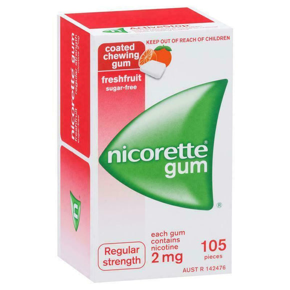 Nicorette Gum Regular Strength Coated Freshfruit 2mg 105 Pack