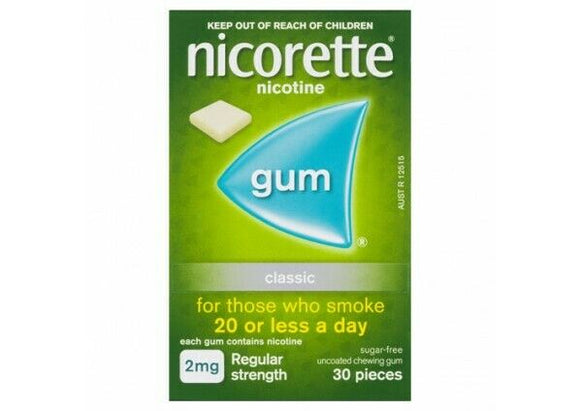 Nicorette Nicotine Gum Regular Strength Uncoated Classic 2mg 30 Pack