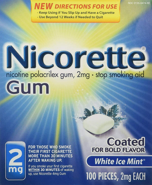 Nicorette Gum White Ice Mint 2mg Nicotine Regular Strength 100 Gums