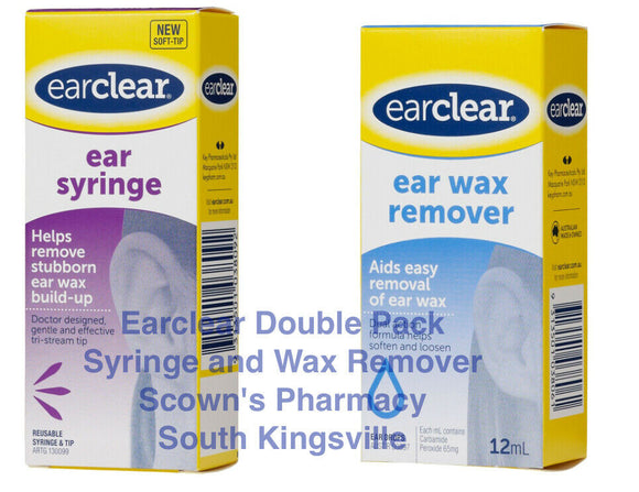 Ear Clear Syringe & Earclear Ear Wax 12mL Remover Duo Pack Easy Removal Aid