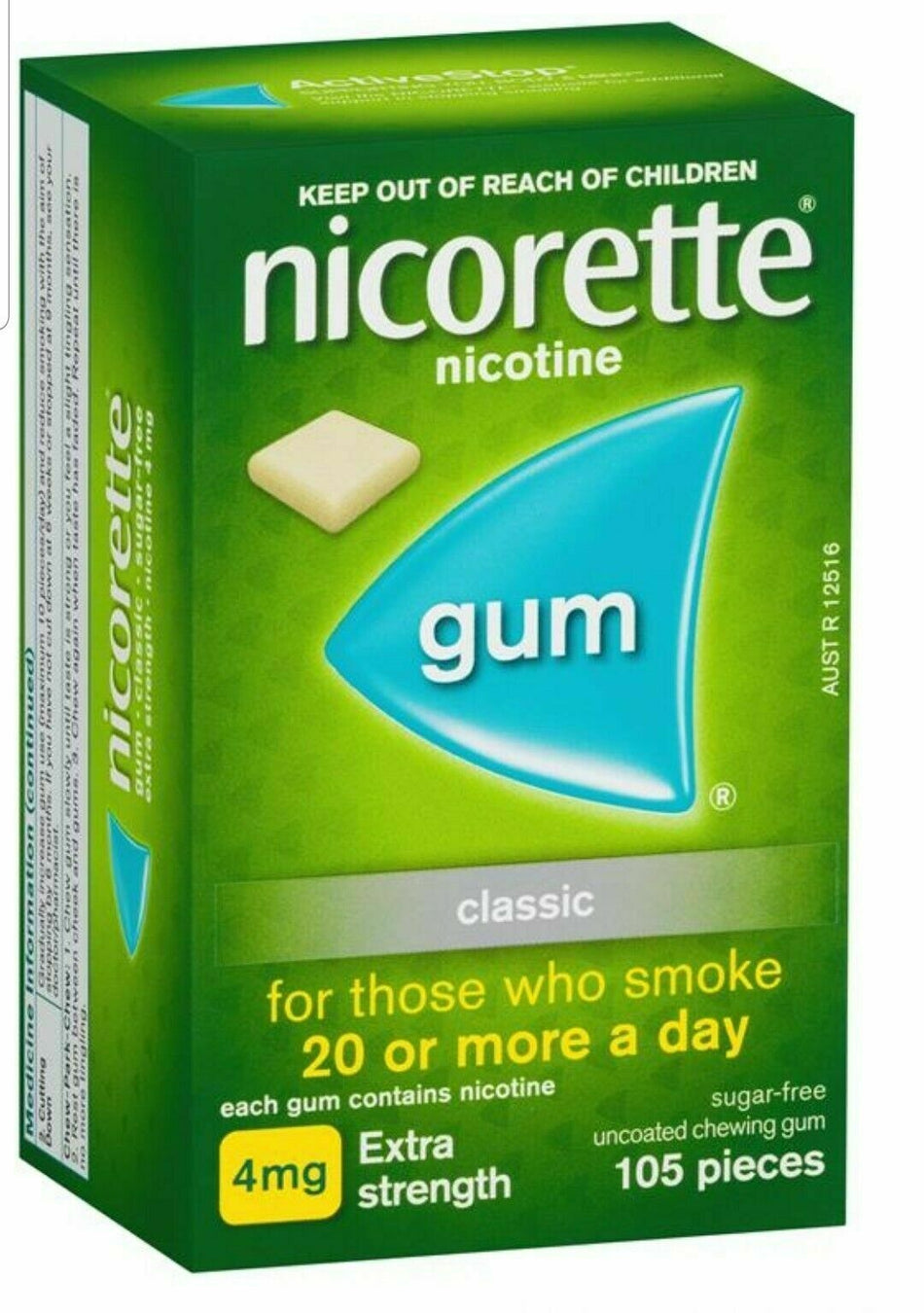 Nicorette Gum Classic 4mg Nicotine Extra Strength 105 Pack