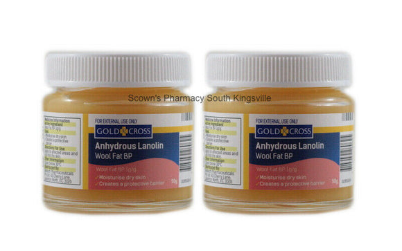 2 x Gold Cross Anhydrous Lanolin Wool Fat 50g Dry Skin Care Hand Lotion Barrier