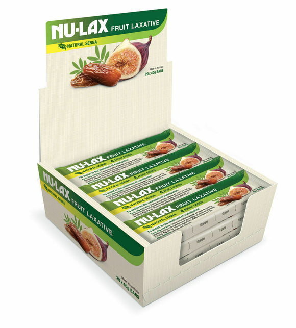 20 x 40g Nu-lax Bars Natural Fruit Laxative Dried Fruit Fig Herb Senna Nulax