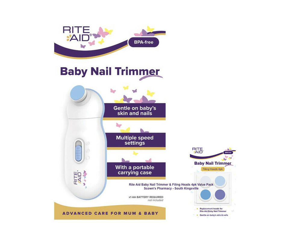 Rite Aid Baby Nail Trimmer & Filing Heads 4pk Bundle for Newborn & Toddler