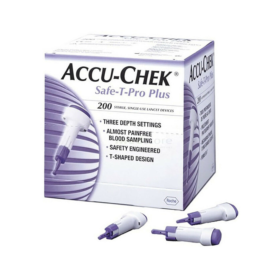 Accu-Chek Safe-T-Pro Plus Safety Lancets 200pk 3 Adjustable Depth Settings NEW