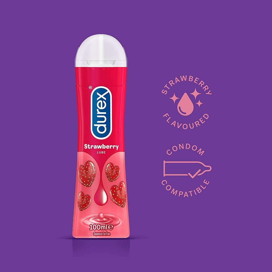 Durex Lubricant Strawberry Flavour 100ml Pleasure Gel Great To Use With Condoms