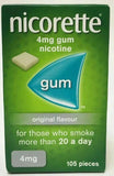 Nicorette Gum Classic 4mg Nicotine Extra Strength 105 Pack