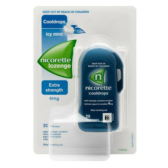 Nicorette Lozenges Cooldrops 4mg Nicotine Extra Strength IcyMint 20 Pack