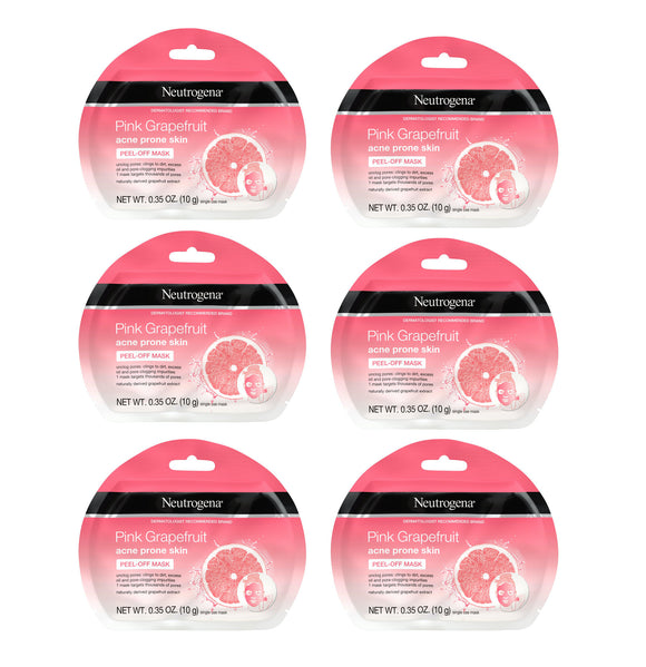 6 x Neutrogena Oil Free Pink Grapefruit Acne Prone Skin Peel-Off Mask 10g