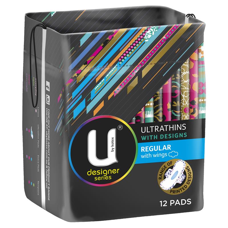 6 x U By Kotex Ultrathins Cotton Pads Regular With Wings 12 Pads
