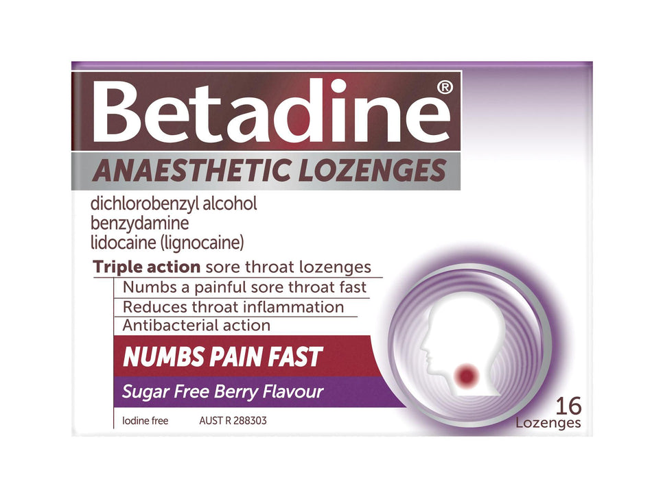 Betadine Anesthetic Lozenges Berry 16 Pack
