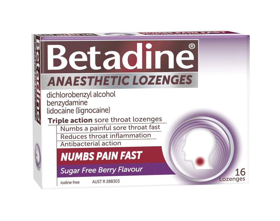 Betadine Anesthetic Lozenges Berry 16 Pack