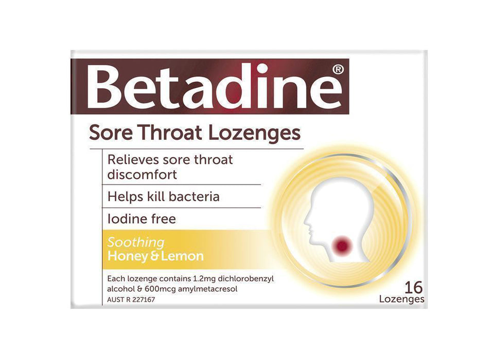 Betadine Sore Throat Lozenges Honey Lemon 16 Pack