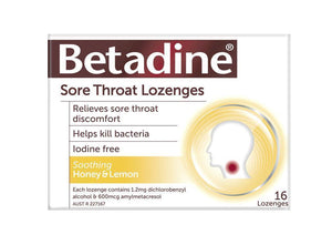 Betadine Sore Throat Lozenges Honey Lemon 16 Pack