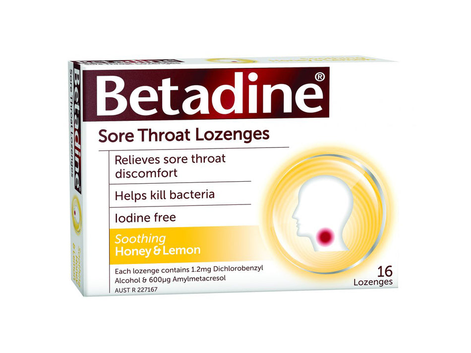 Betadine Sore Throat Lozenges Honey Lemon 16 Pack