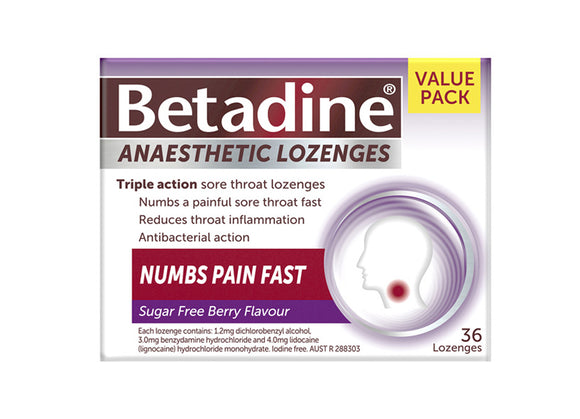 Betadine Anesthetic Lozenges Berry 36 Pack