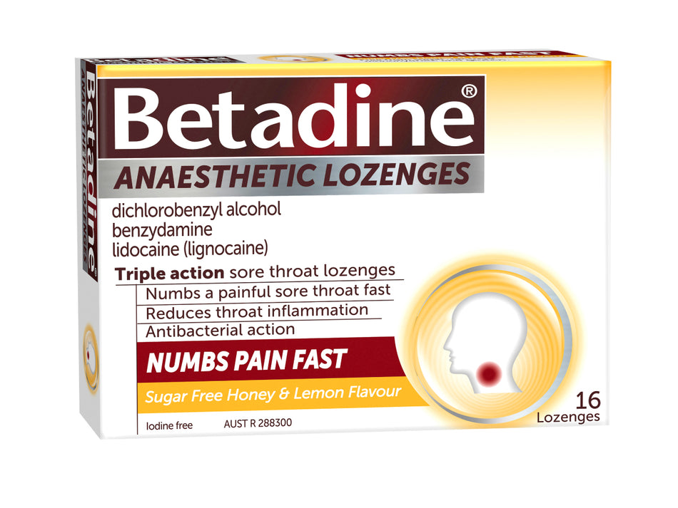 Betadine Anesthetic Lozenges Honey & Lemon 16 Pack