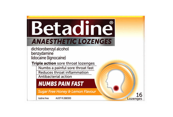 Betadine Anesthetic Lozenges Honey & Lemon 16 Pack