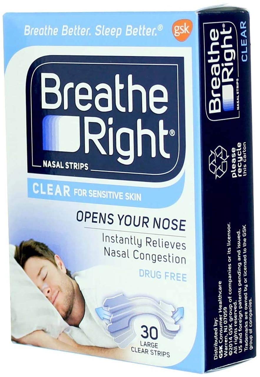 Breathe Right Large Clear Nasal Strip 30 Pack