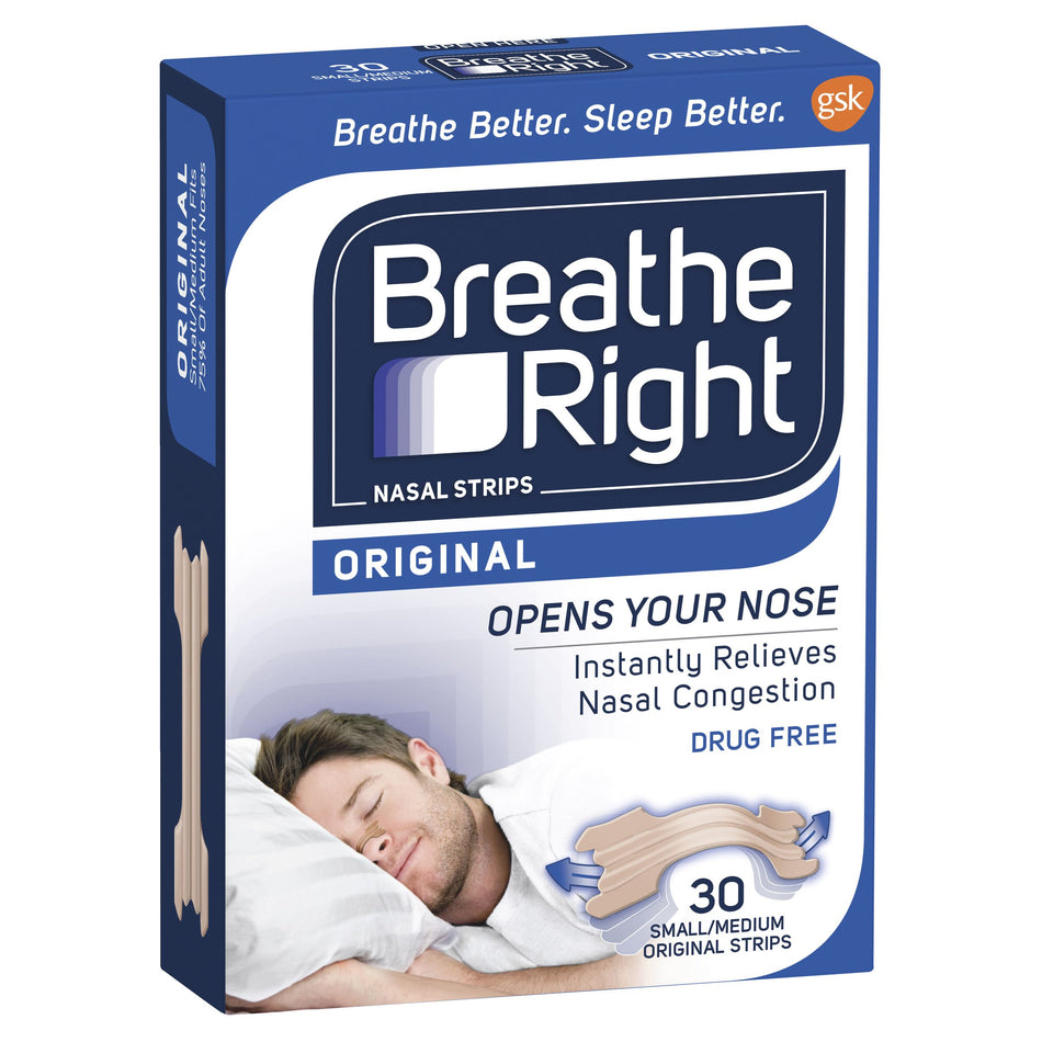 Breathe Right Original Nasal Congestion Strips Regular Size 30 Pack