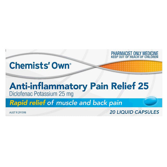 Chemists Own Anti-inflammatory Pain Relief 25mg Liquid 20 Capsules