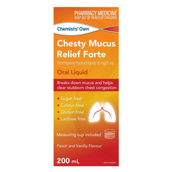 Chemists Own Chesty Mucus Relief Forte Peach-Vanilla 200mL