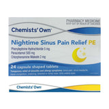 Chemists Own Nightime Sinus Pain Relief PE Capsules 24 Tablets