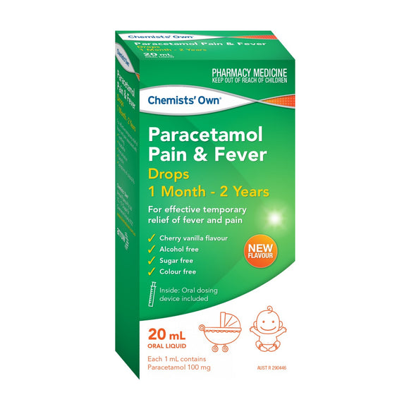 Chemists Own Paracetamol Pain & Fever Drops 1 Month – 2 Years 20mL