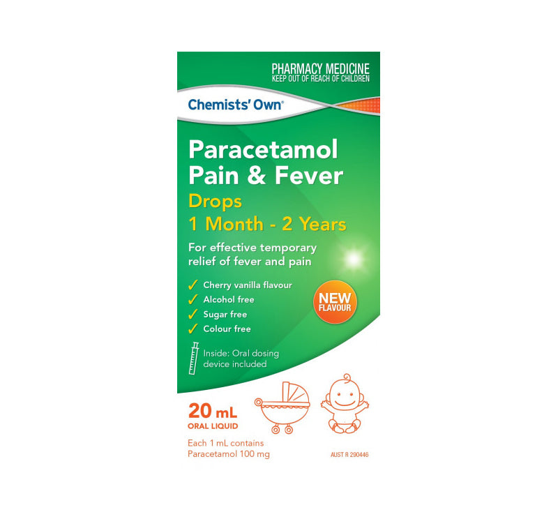 Chemists Own Paracetamol Pain & Fever Drops 1 Month – 2 Years 20mL