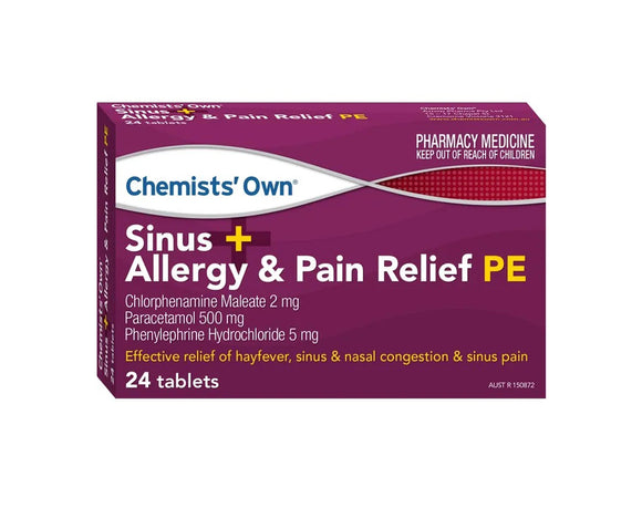 Chemists Own Sinus + Allergy & Pain Relief PE 24 Tablets