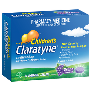 Children's Claratyne Hayfever & Allergy Relief Grape Flavour 30 Tabs