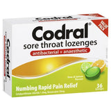 Codral Sore Throat Lozenges Antibacterial + Anaesthetic Lime & Lemon 36 Pack