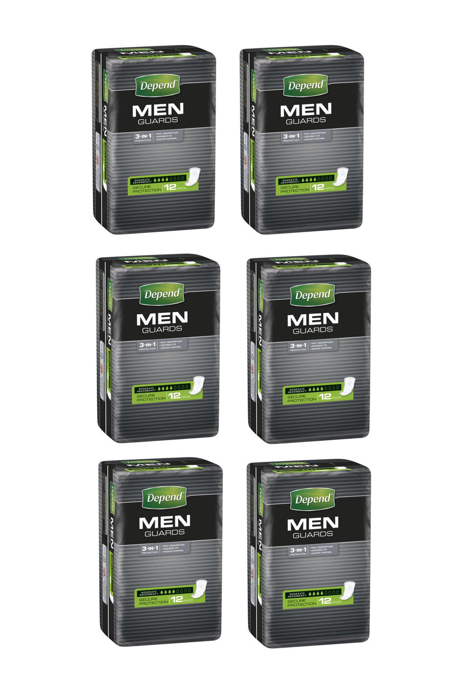 Depend Guards for Men 6 x 12 Pack - One Size