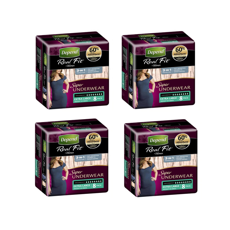 Depend Real Fit Super Underwear for Female 4 x 8 Pack - Size XL