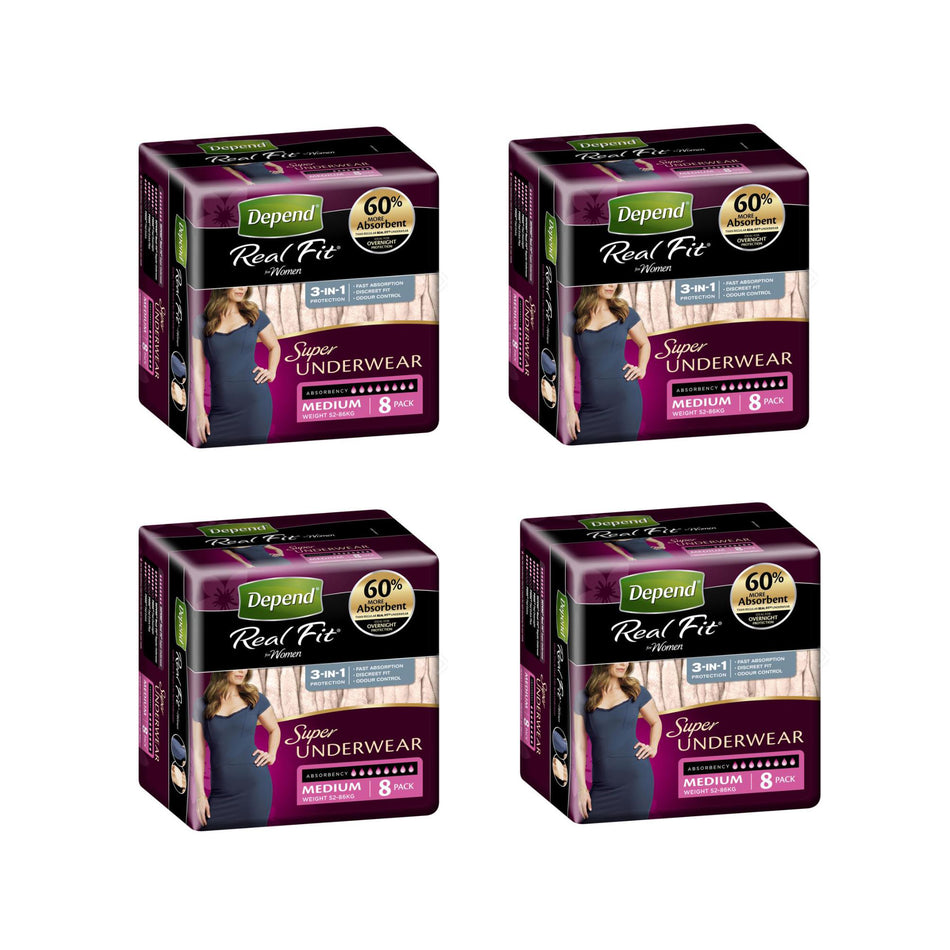 Depend Real Fit Super Underwear for Female 4 x 8 Pack - Size Medium