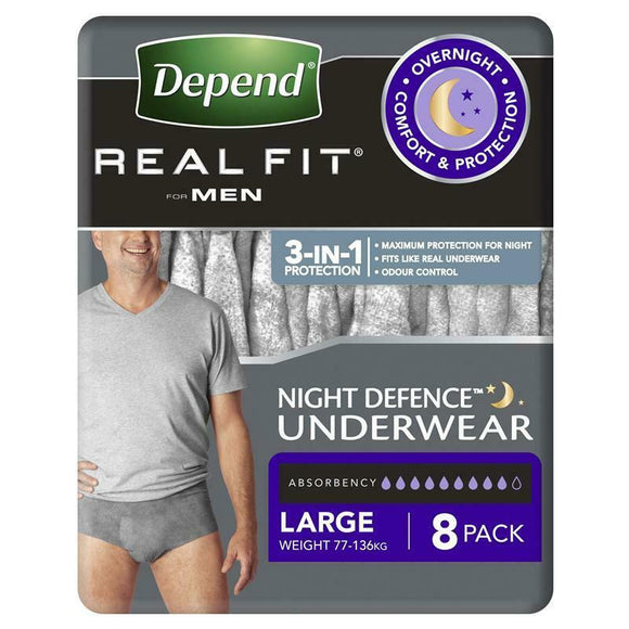 Depend Real Fit Night Underwear For Men 4 x 8 Pack - Size Large