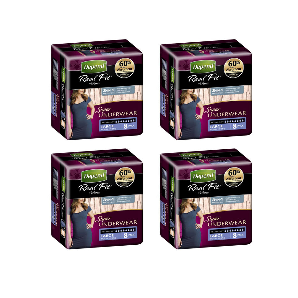 Depend Real Fit Super Underwear for Women 4 x 8 Pack - Size Large