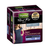 Depend Real Fit Super Underwear for Women 4 x 8 Pack - Size Large