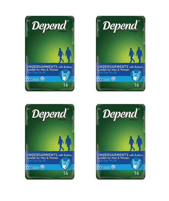 Depend Undergarments for Men & Women 4 x 16 Pack - One Size