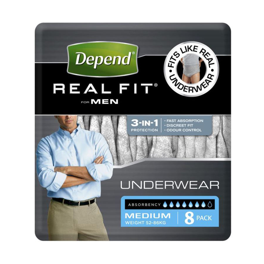 Depend Real-Fit Underwear for Men 4 x 8 Pack - Size Medium