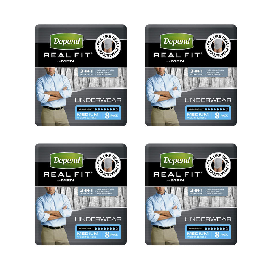 Depend Real-Fit Underwear for Men 4 x 8 Pack - Size Medium