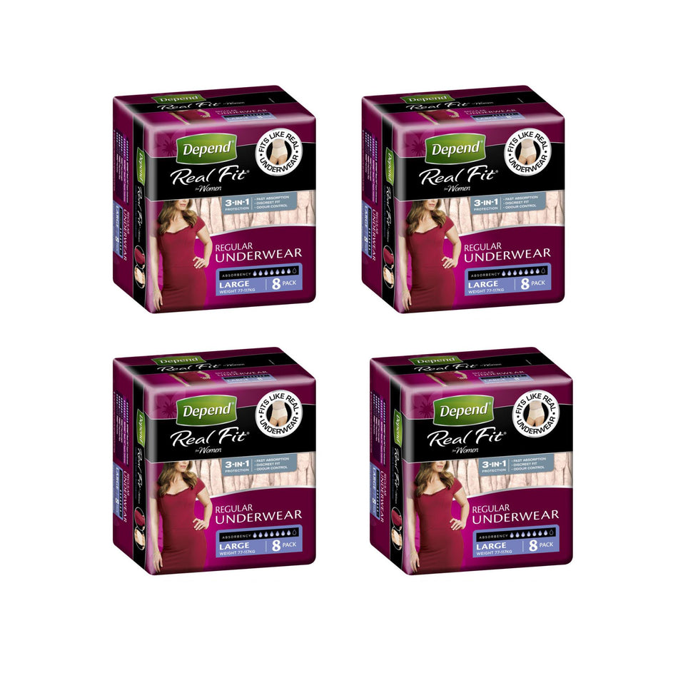 Depend Real Fit Regular Underwear for Women 4 x 8 Pack - Size Large