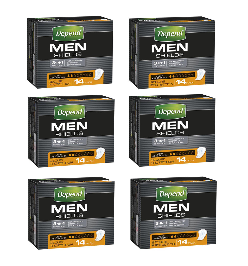 Depend Shields for Men 6 x 14 Pack - One Size