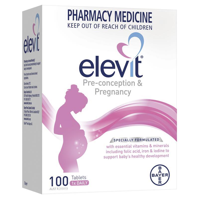 Elevit 100 Tablets Healthy Baby & Mum Vitamins B C D Minerals Folic Acid Iodine