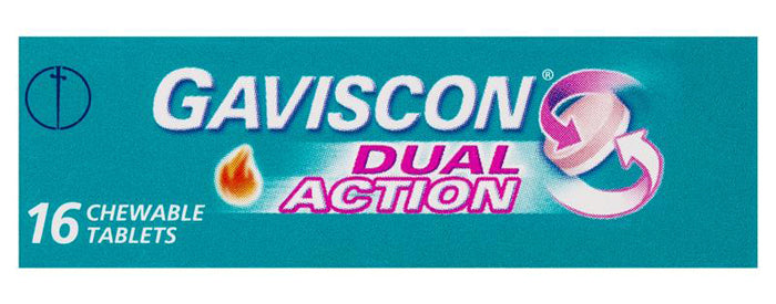 Gaviscon Dual Action Chewable Tablets Peppermint Heartburn & Indigestion Relief 16 Pack