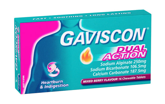 Gaviscon Dual Action Mixed Berry Flavour 16 Tablets