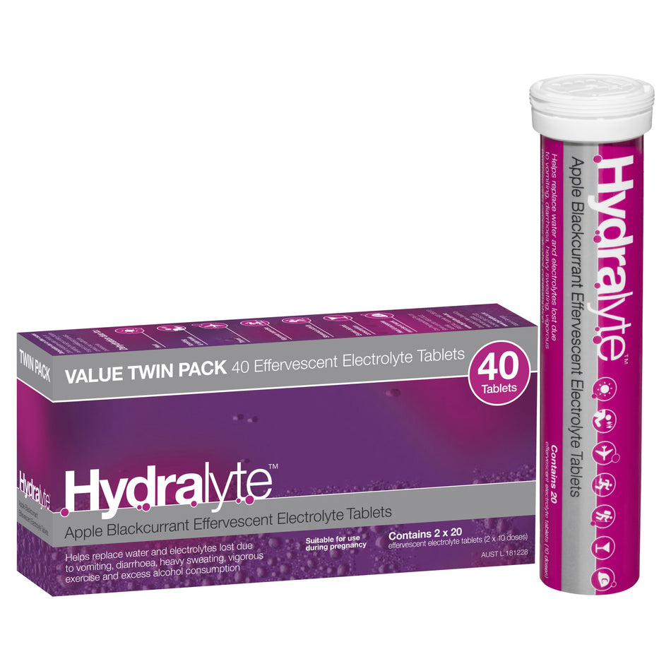 Hydralyte Electrolyte Effervescent Apple Blackcurrant 40 Tablets